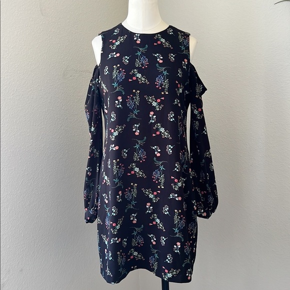 WAYF Black Floral Open Shoulder Dress